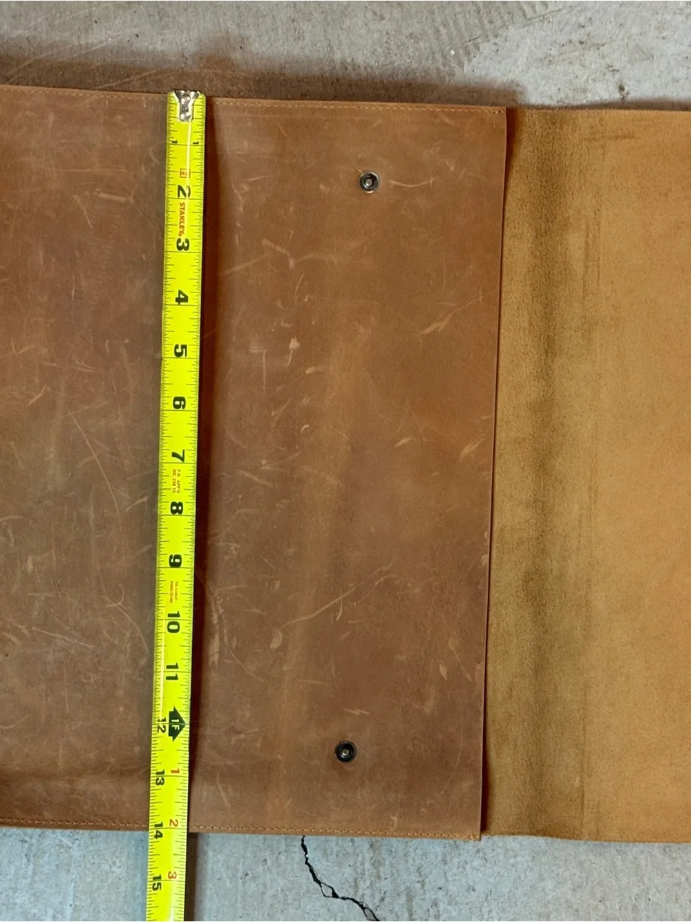 Waxed Brown Leather Laptop Sleeve with Snap Closure